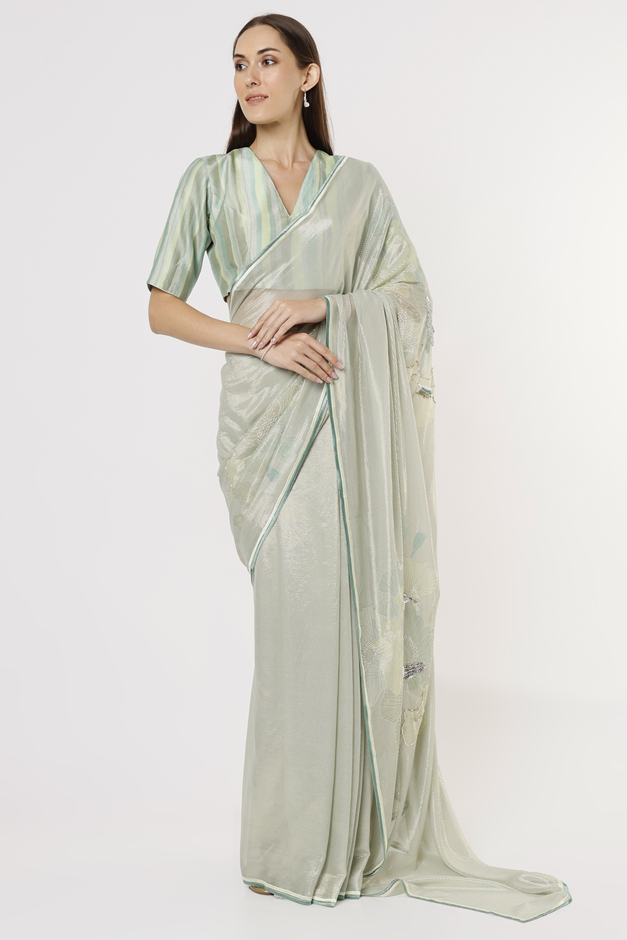 Mint Green Georgette Party Wear Saree Set by Archana Shah at Pernia's Pop Up Shop