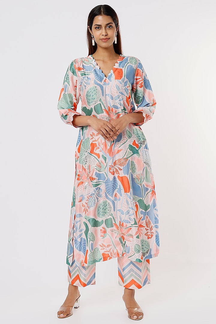 White Floral Printed Tunic Set by Archana Shah at Pernia's Pop Up Shop