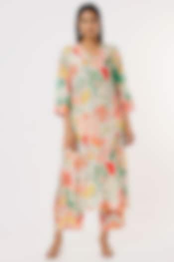 White Tropical Printed Kurta Set by Archana Shah at Pernia's Pop Up Shop