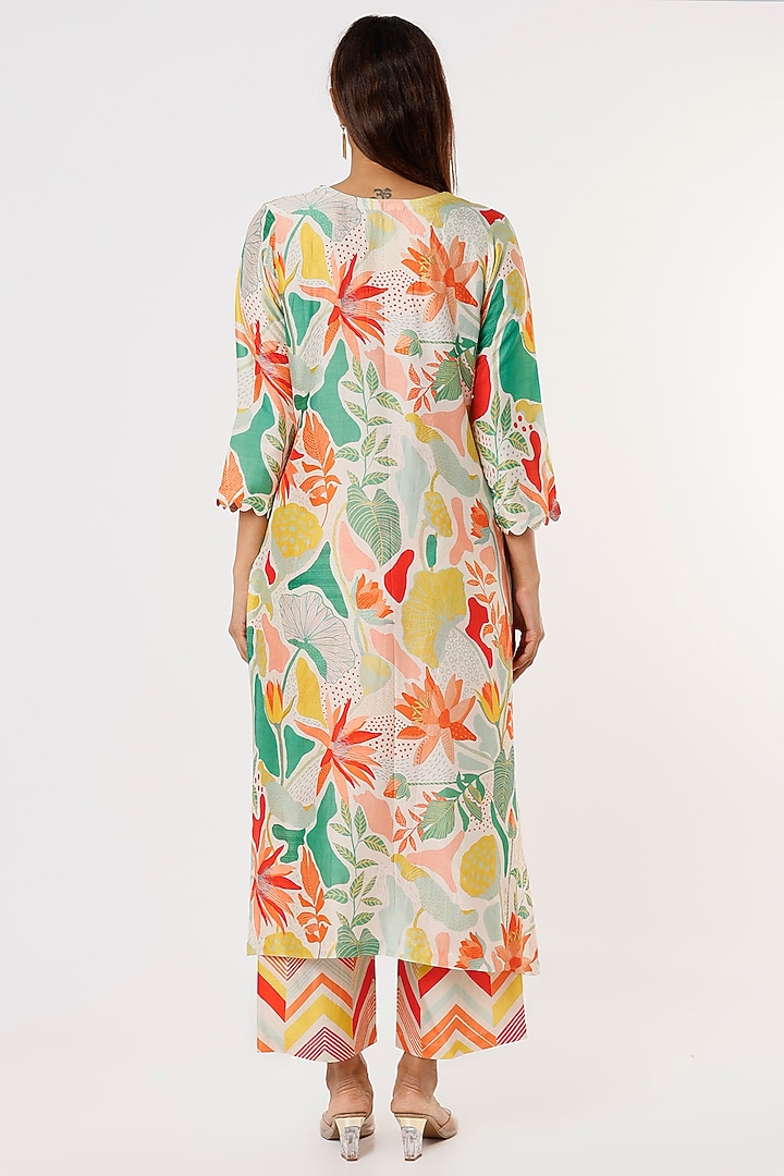 White Tropical Printed Kurta Set by Archana Shah at Pernia's Pop Up Shop