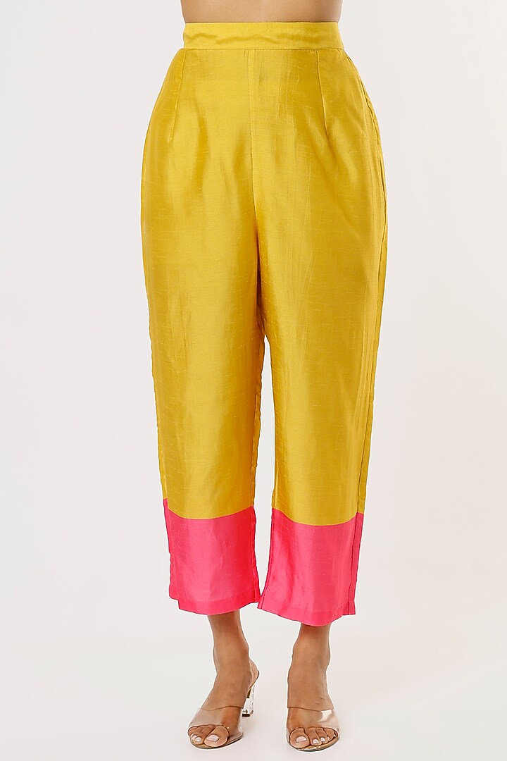 Pink Bemberg Silk Color-Blocked Pant Set by Archana Shah at Pernia's Pop Up Shop