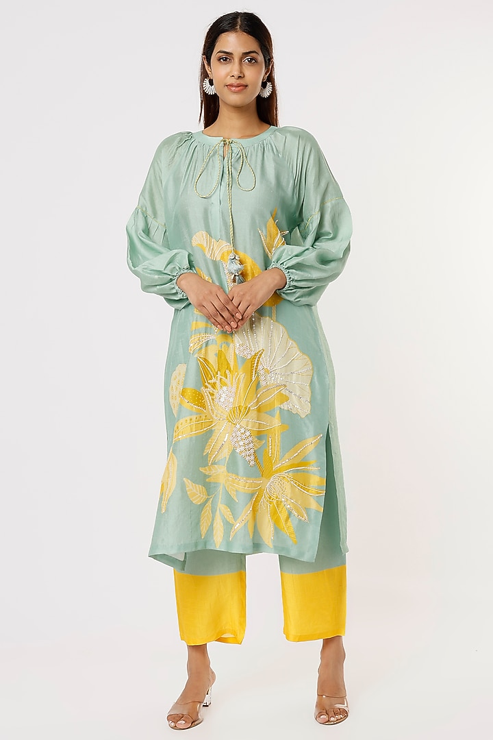 Sky Blue Silk Printed Tunic Set by Archana Shah at Pernia's Pop Up Shop