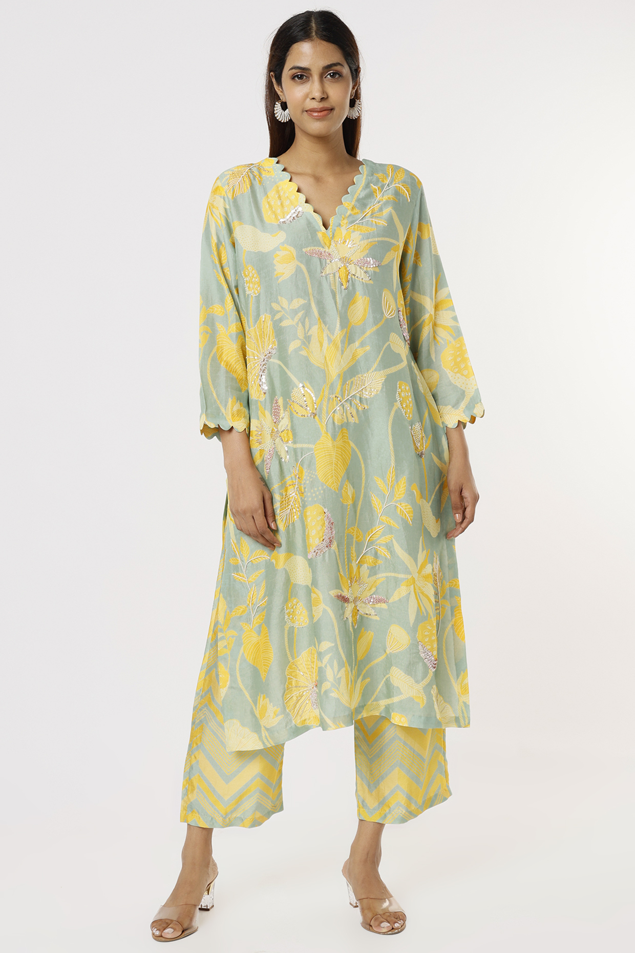 Green Tropical Printed Kurta Set by Archana Shah at Pernia's Pop Up Shop