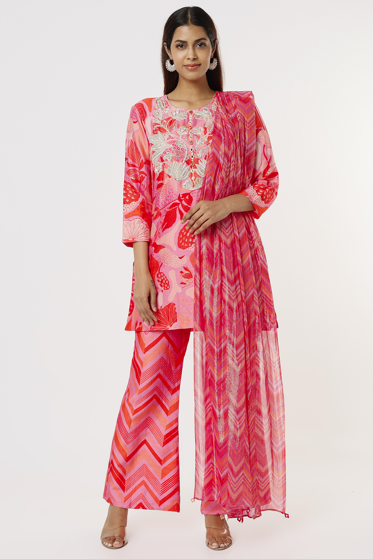 Red Silk Printed Party Wear Sharara Set by Archana Shah at Pernia's Pop Up Shop