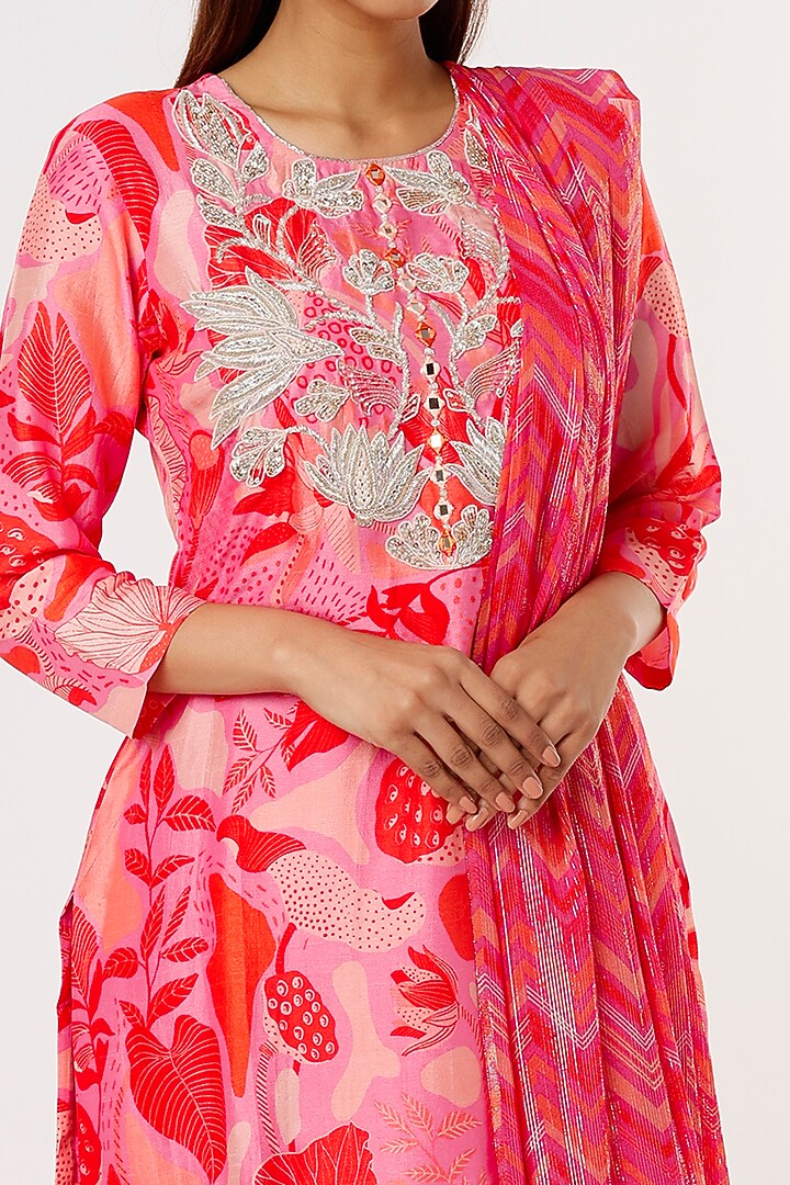 Red Silk Printed Party Wear Sharara Set by Archana Shah at Pernia's Pop Up Shop