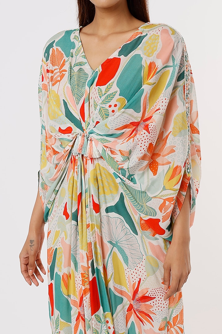 White Crepe Silk Printed Kaftan by Archana Shah at Pernia's Pop Up Shop