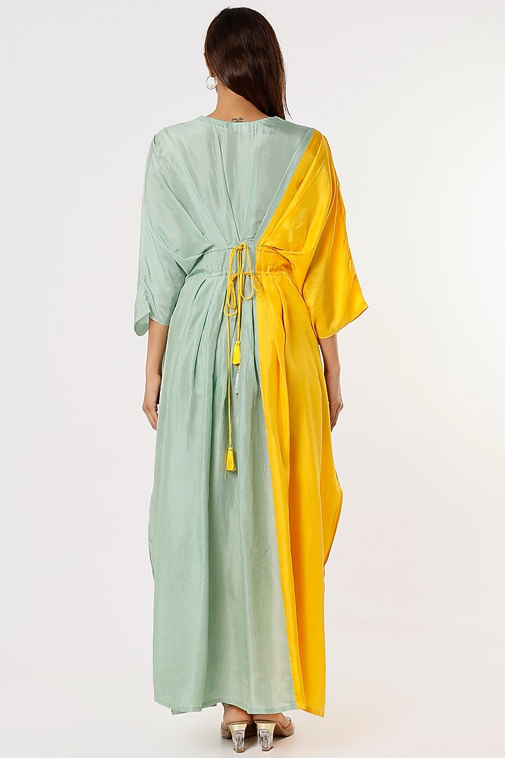Yellow & Sky Blue Silk Kaftan by Archana Shah at Pernia's Pop Up Shop