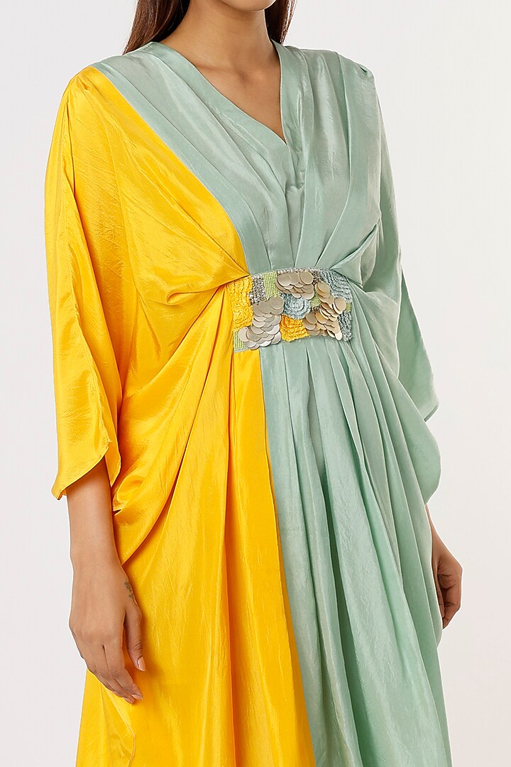 Yellow & Sky Blue Silk Kaftan by Archana Shah at Pernia's Pop Up Shop