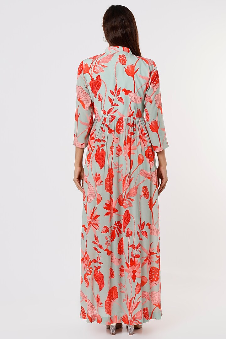 Green Printed Maxi Vacation Dress by Archana Shah at Pernia's Pop Up Shop