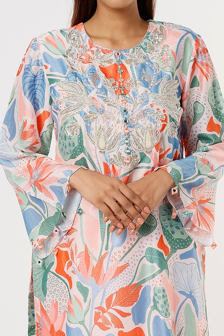 White Silk Printed Pant Set by Archana Shah at Pernia's Pop Up Shop
