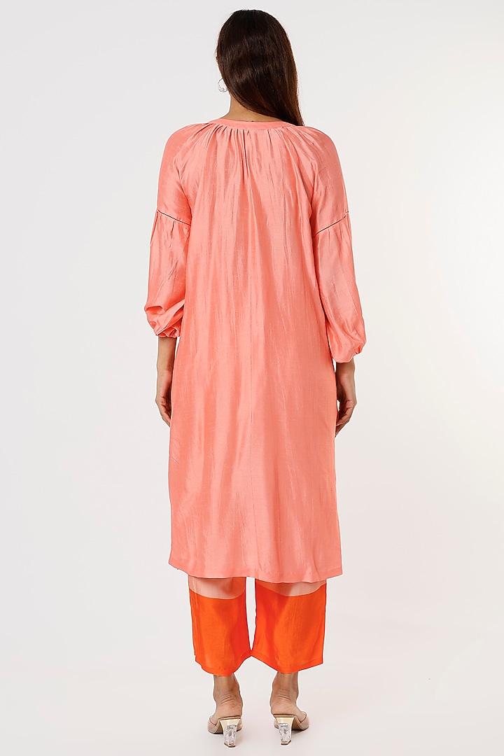 Peach Bemberg Silk Printed Tunic Set by Archana Shah at Pernia's Pop Up Shop