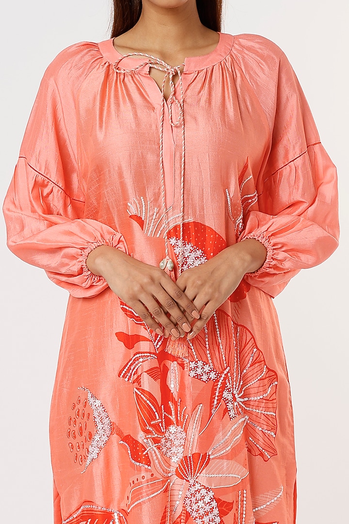 Peach Bemberg Silk Printed Tunic Set by Archana Shah at Pernia's Pop Up Shop