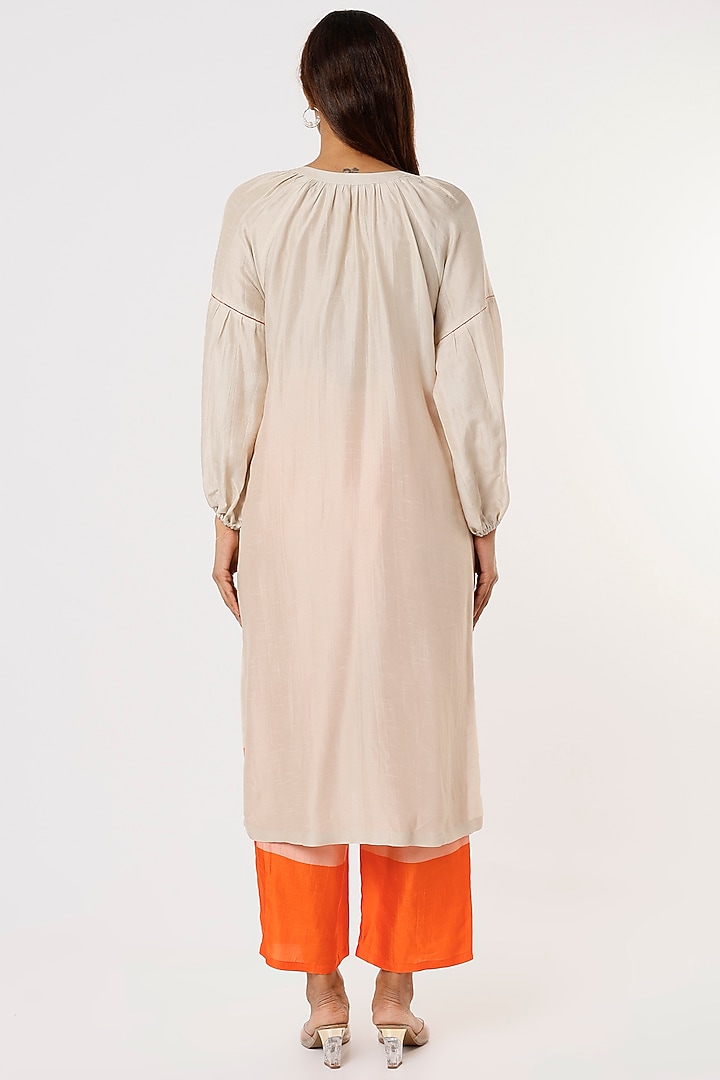 Ivory Bemberg Silk Printed Tunic Set by Archana Shah at Pernia's Pop Up Shop
