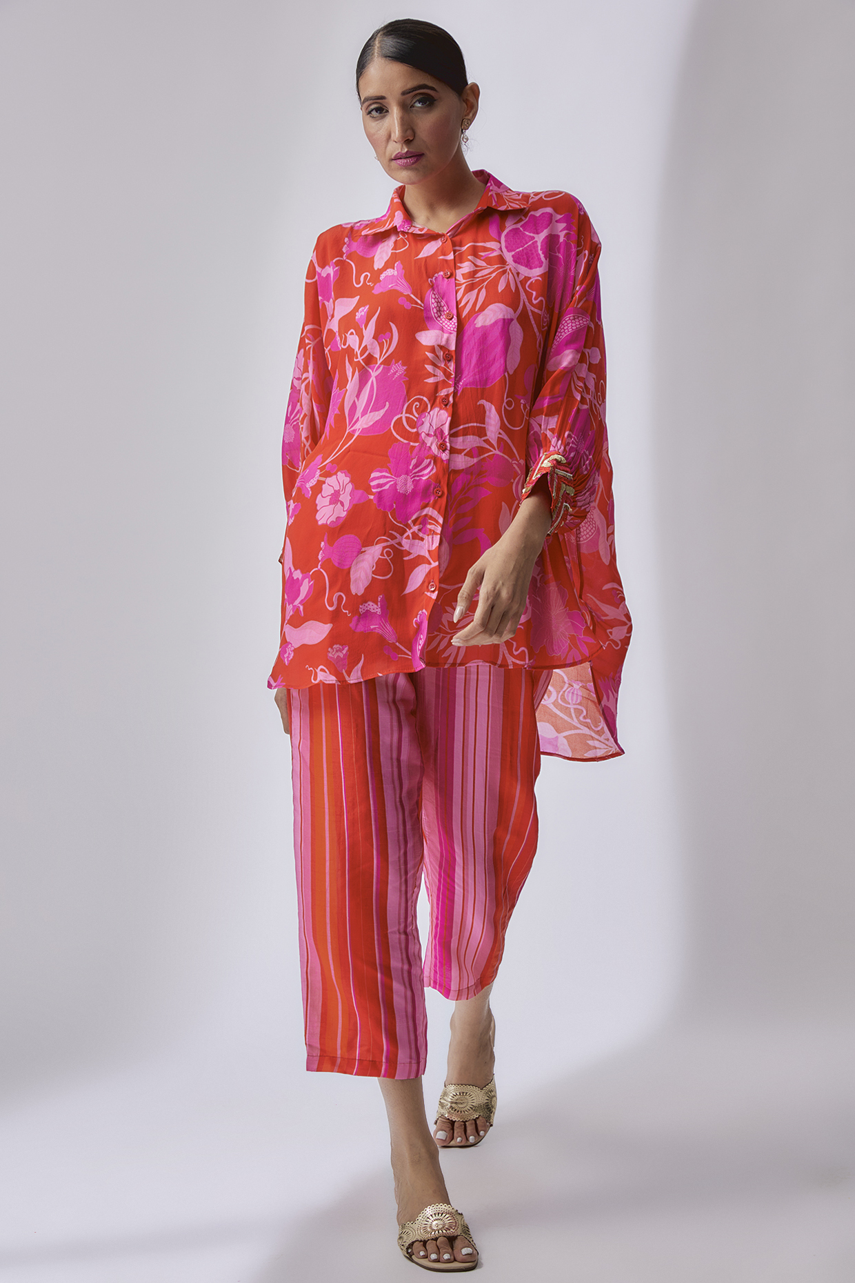 Red Crepe Silk Digital Printed Co-Ord Set by Archana Shah at Pernia's Pop Up Shop