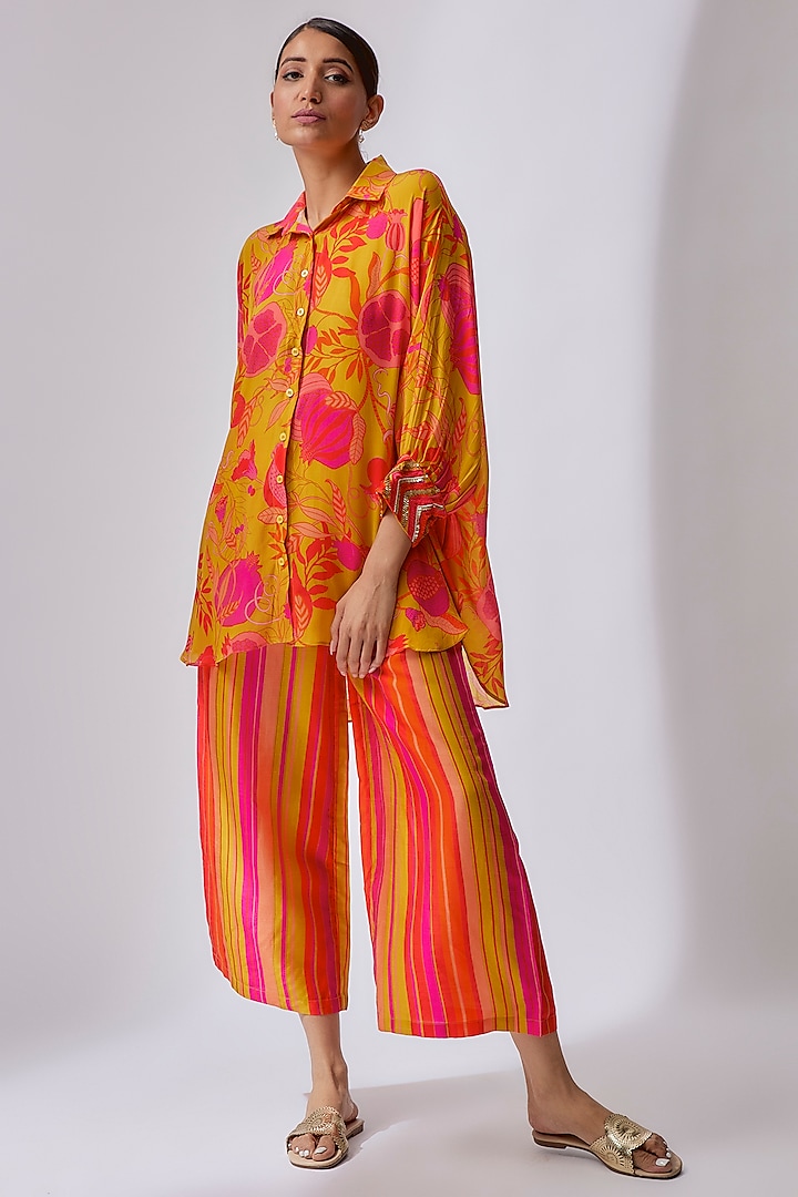 Yellow Crepe Silk Printed Co-Ord Set by Archana Shah