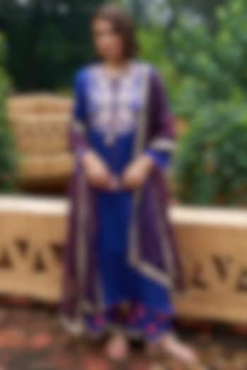 Royal Blue Silk Zardosi Work Kurta Set by Archana Shah at Pernia's Pop Up Shop