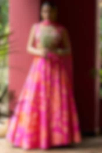 Pink Bemberg Silk Printed Wedding Lehenga Set by Archana Shah at Pernia's Pop Up Shop