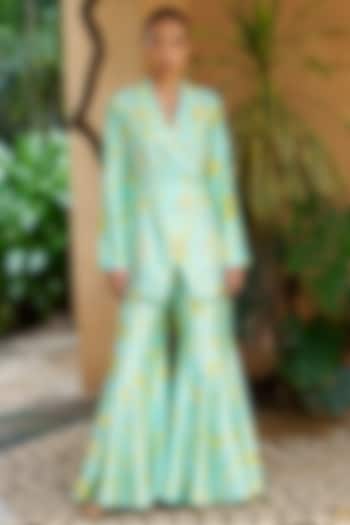 Green Bemberg Silk Beads Embroidered Blazer Set by Archana Shah at Pernia's Pop Up Shop