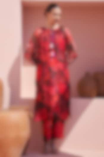 Brown Organza Hand Embroidered & Printed Kurta Set by Archana Shah at Pernia's Pop Up Shop