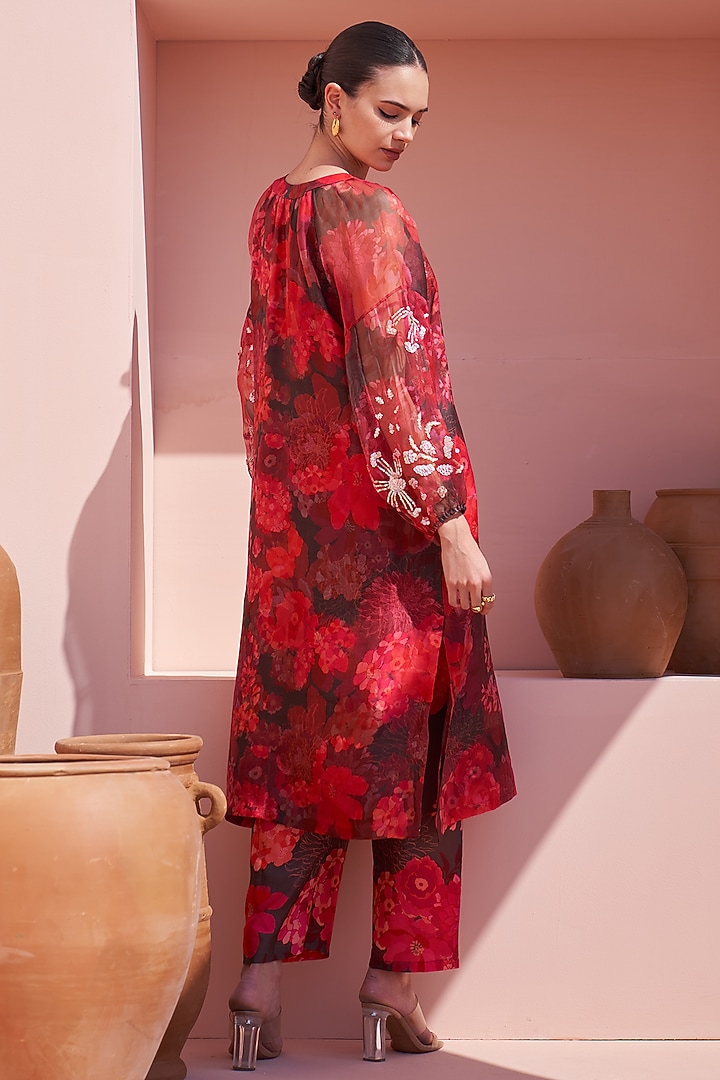 Brown Organza Hand Embroidered & Printed Kurta Set by Archana Shah at Pernia's Pop Up Shop
