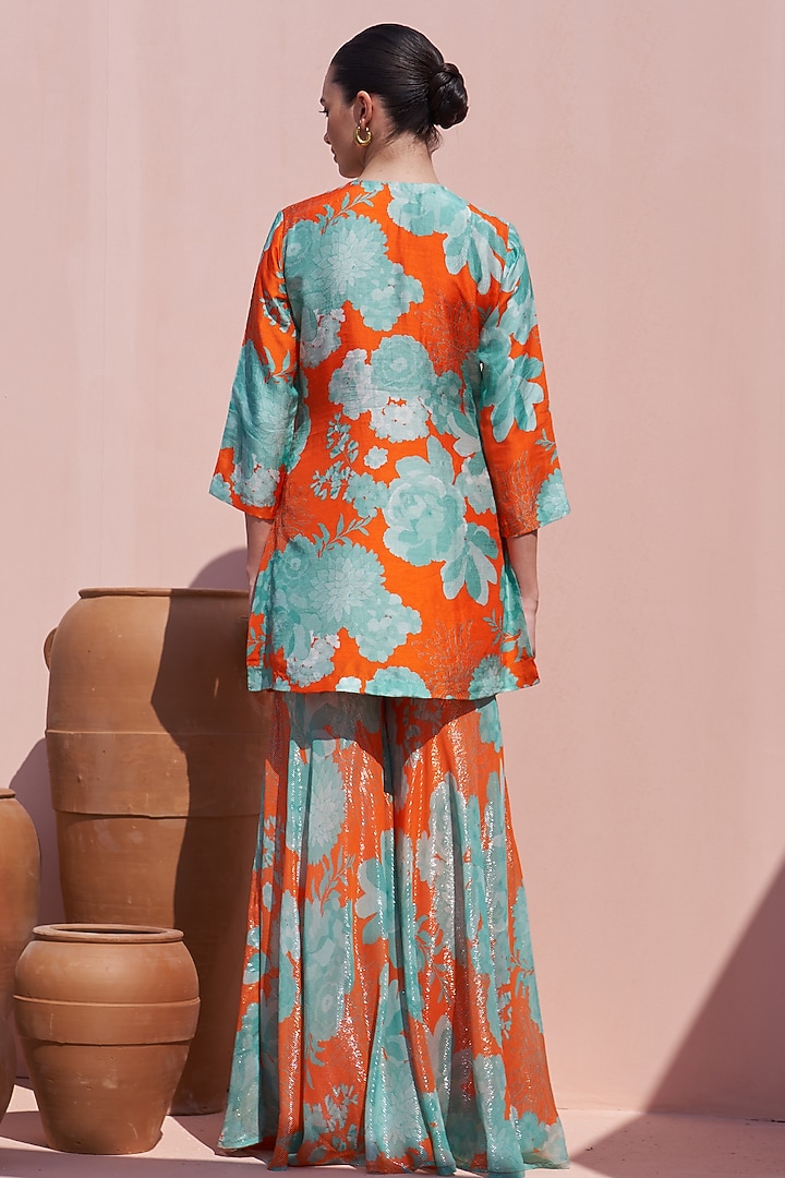 Orange Bemberg Printed Wedding Sharara Set by Archana Shah at Pernia's Pop Up Shop