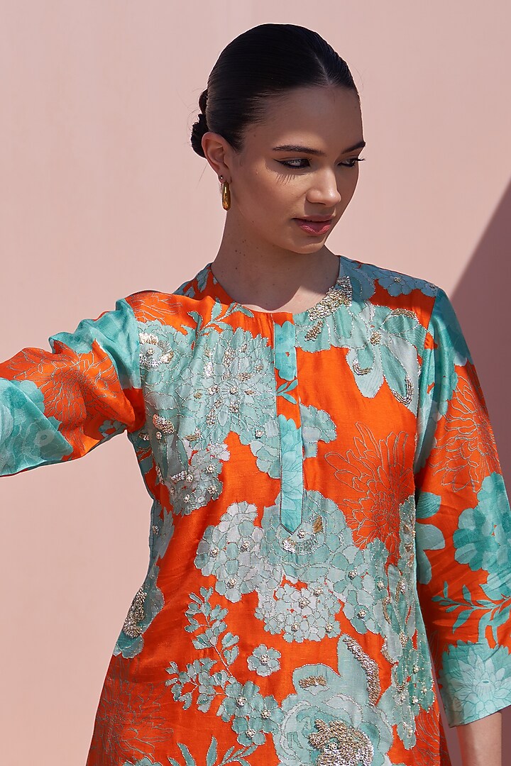 Orange Bemberg Printed Wedding Sharara Set by Archana Shah at Pernia's Pop Up Shop