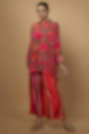 Multi-Colored Crepe Silk Striped Pant Set by Archana Shah