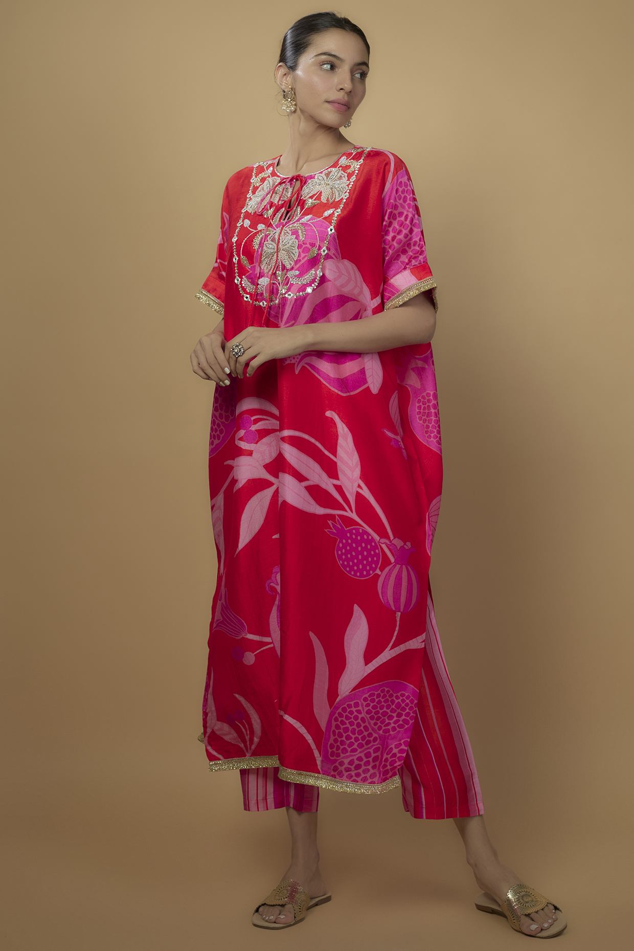 Red Dupion Printed Kurta Set by Archana Shah at Pernia's Pop Up Shop