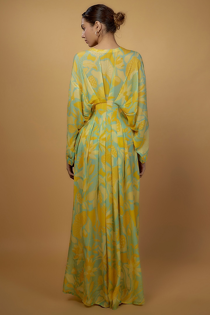 Mint & Yellow Habutai Silk Printed Kaftan by Archana Shah at Pernia's Pop Up Shop