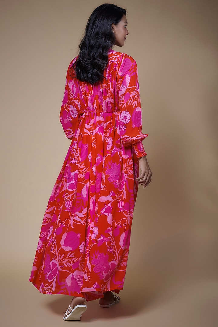 Red Crepe Printed Maxi Vacation Dress by Archana Shah at Pernia's Pop Up Shop