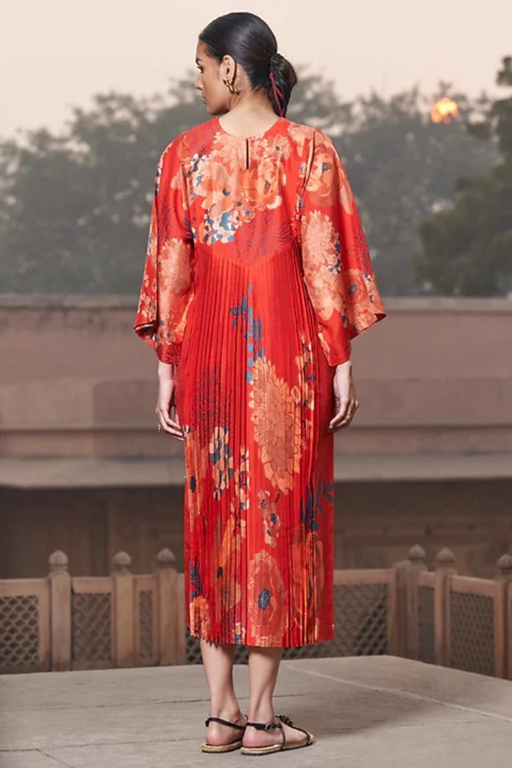 Red Bemberg Silk Digital Printed & Hand Embroidered Kimono by Archana Shah at Pernia's Pop Up Shop