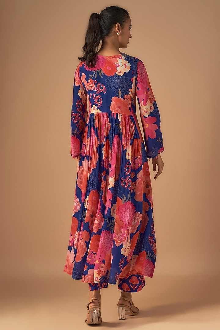 Blue Bemberg Crepe Zardosi Hand Embroidered Tunic Set by Archana Shah at Pernia's Pop Up Shop