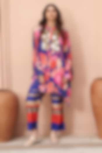 Blue Bemberg Crepe & Silk Printed Co-Ord Set by Archana Shah at Pernia's Pop Up Shop