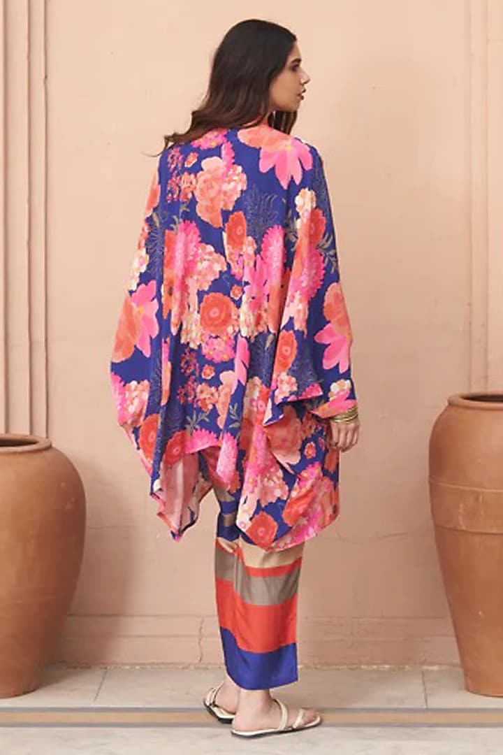 Blue Bemberg Crepe & Silk Printed Co-Ord Set by Archana Shah at Pernia's Pop Up Shop