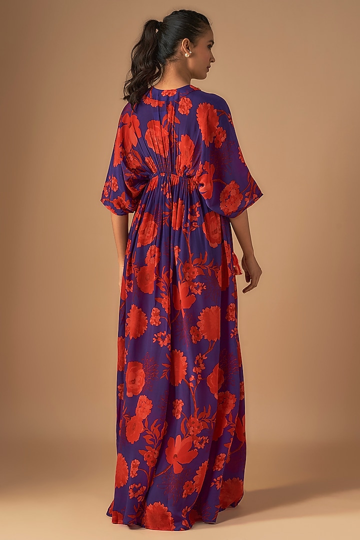 Red & Blue Natural Crepe Sequins Embroidered Kaftan by Archana Shah at Pernia's Pop Up Shop