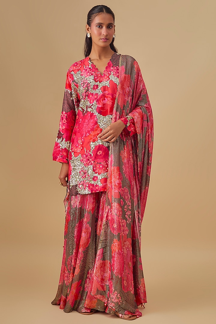 Brown Bemberg Silk Digital Printed Wedding Sharara Set by Archana Shah at Pernia's Pop Up Shop