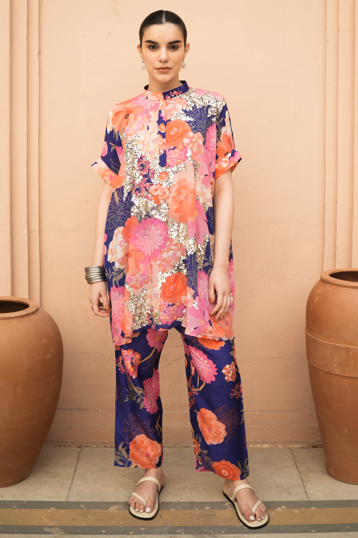 Blue Bemberg Crepe Printed Co-Ord Set by Archana Shah at Pernia's Pop Up Shop