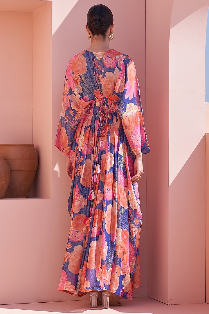 Blue Shimmer Georgette Floral Printed Kaftan by Archana Shah at Pernia's Pop Up Shop