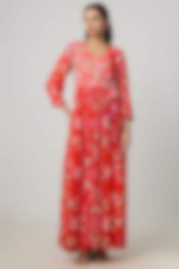 Orange Crepe Diamond Printed Angrakha Vacation Dress by Archana Shah at Pernia's Pop Up Shop