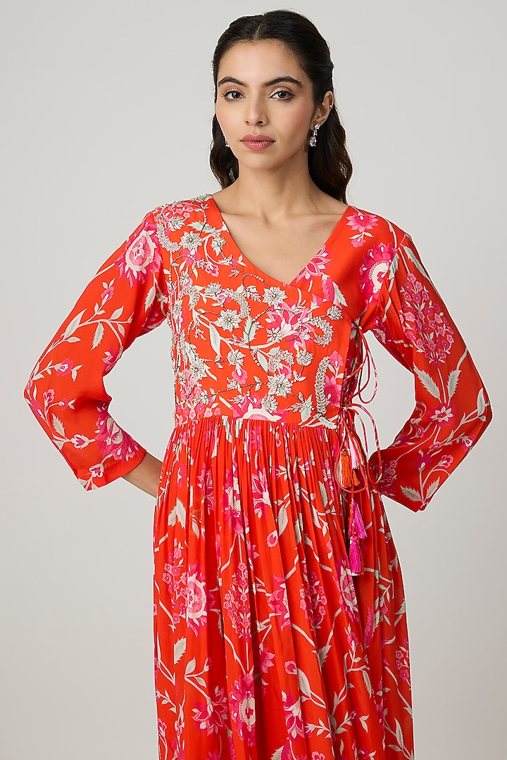 Orange Crepe Diamond Printed Angrakha Vacation Dress by Archana Shah at Pernia's Pop Up Shop