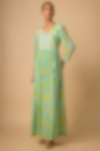Green Crepe Floral Printed Maxi Vacation Dress by Archana Shah at Pernia's Pop Up Shop