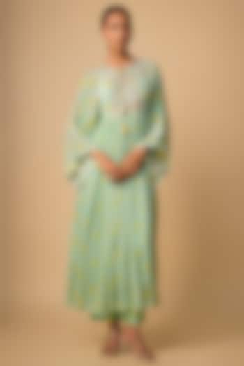 Green Crepe Floral Printed Maxi Vacation Dress by Archana Shah at Pernia's Pop Up Shop