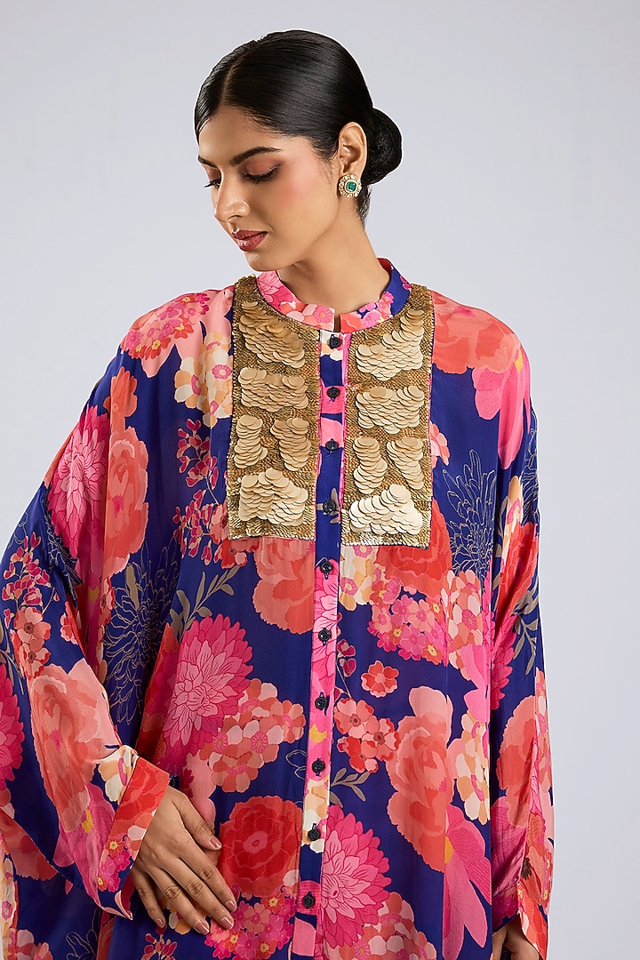 Blue Crepe Moroccan Co-Ord Set by Archana Shah at Pernia's Pop Up Shop