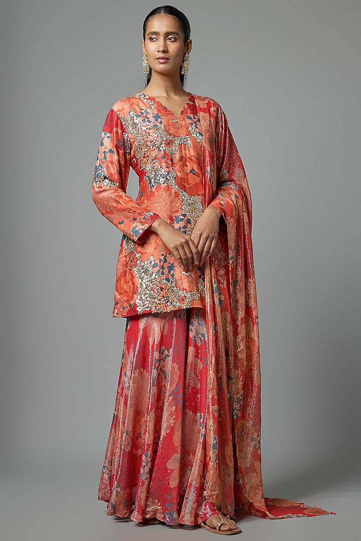 Red Silk Wedding Sharara Set by Archana Shah at Pernia's Pop Up Shop