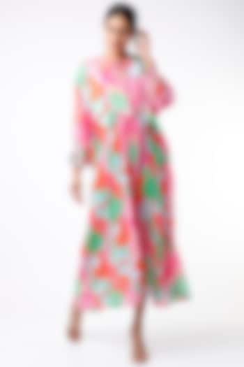 Fuchsia Printed Boho Dress by Archana Shah