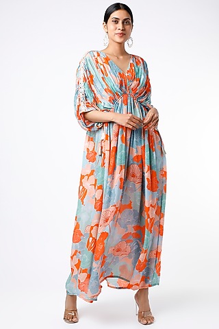 Orange Floral Printed Kaftan by Archana Shah