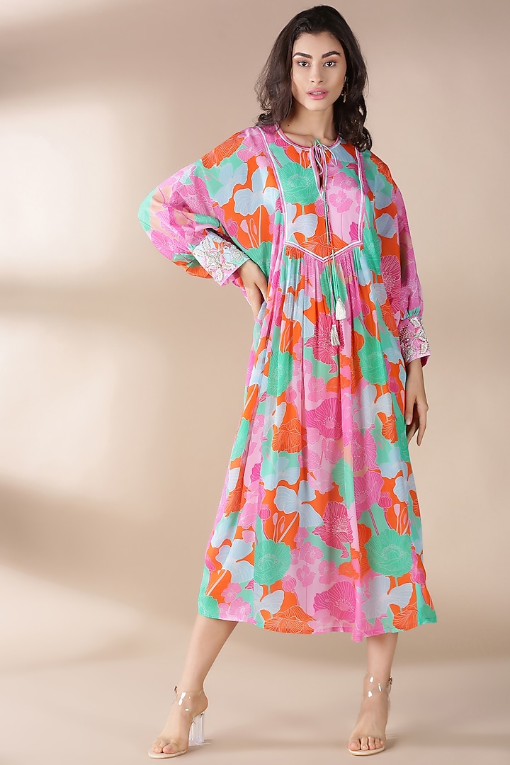 Pink Embroidered & Printed Kaftan by Archana Shah at Pernia's Pop Up Shop
