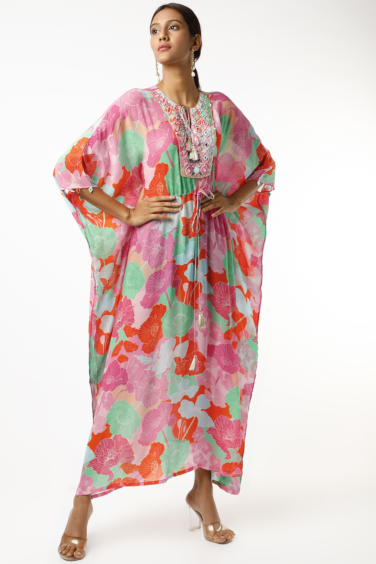 Fuchsia Floral Printed Kaftan by Archana Shah at Pernia's Pop Up Shop