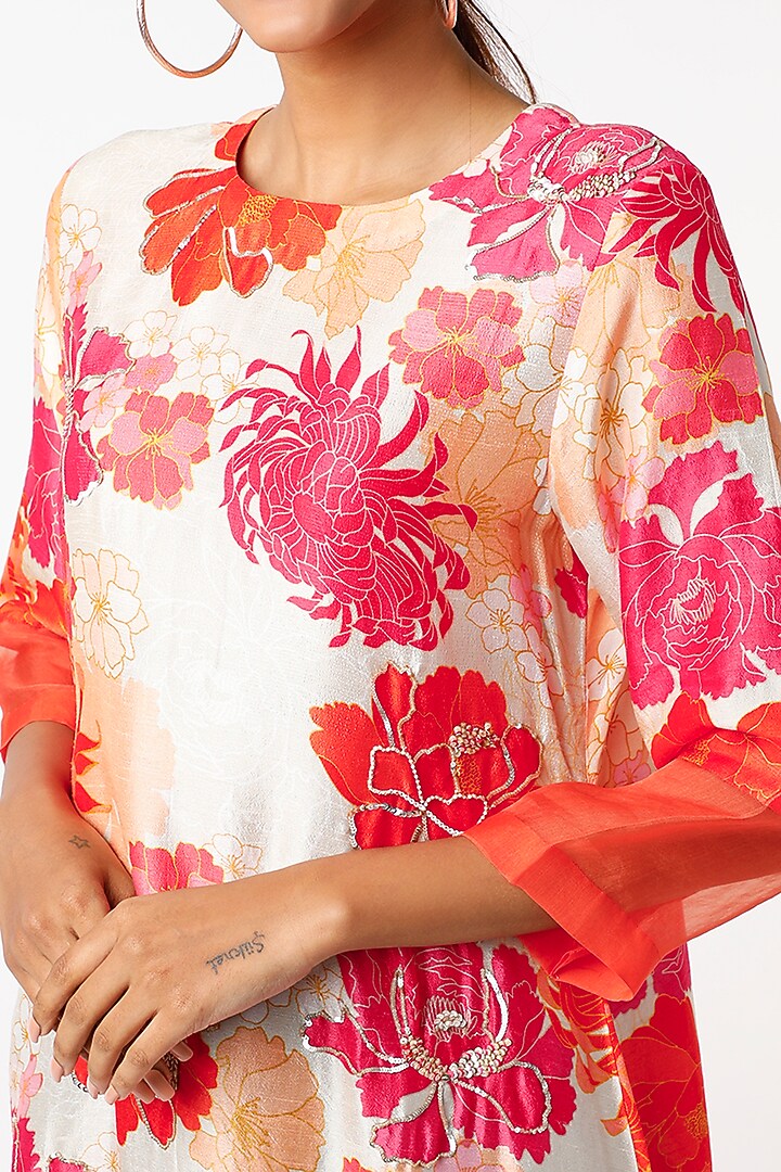 White & Orange Floral Printed Tunic by Archana Shah at Pernia's Pop Up Shop