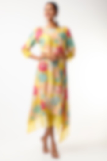 Yellow Floral Printed Tunic by Archana Shah
